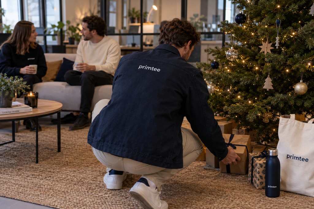 Cadeaux de fin d’année Primtee sous le sapin, textile et objets marqués