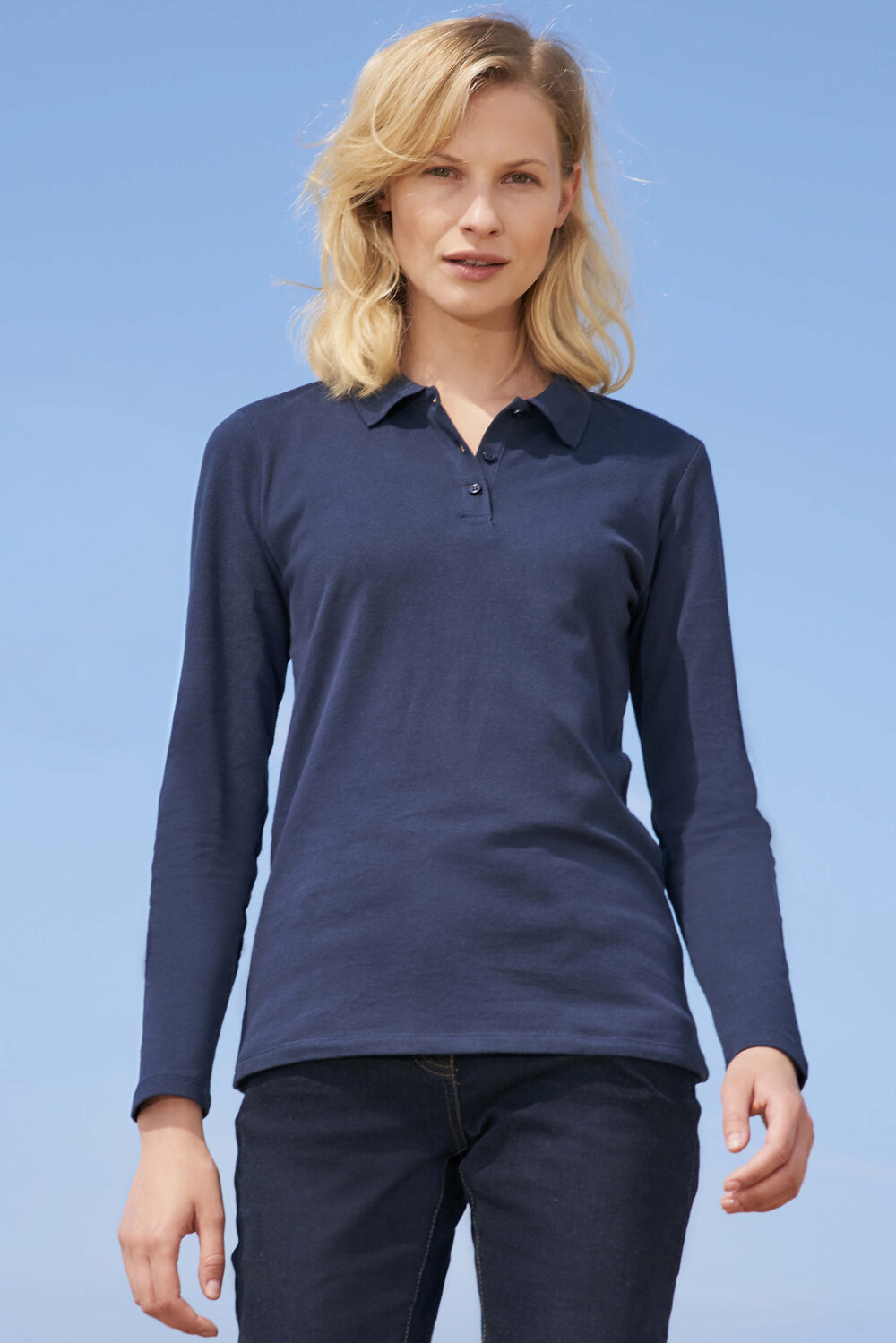 Polo piqué manches longues femme